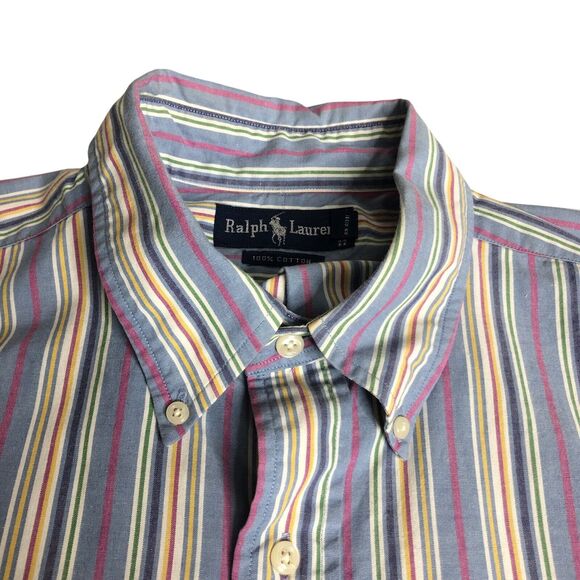 Vintage Ralph Lauren Shirt Mens XL Striped Long Sleeve Button Down Preppy Pony - Picture 6 of 16
